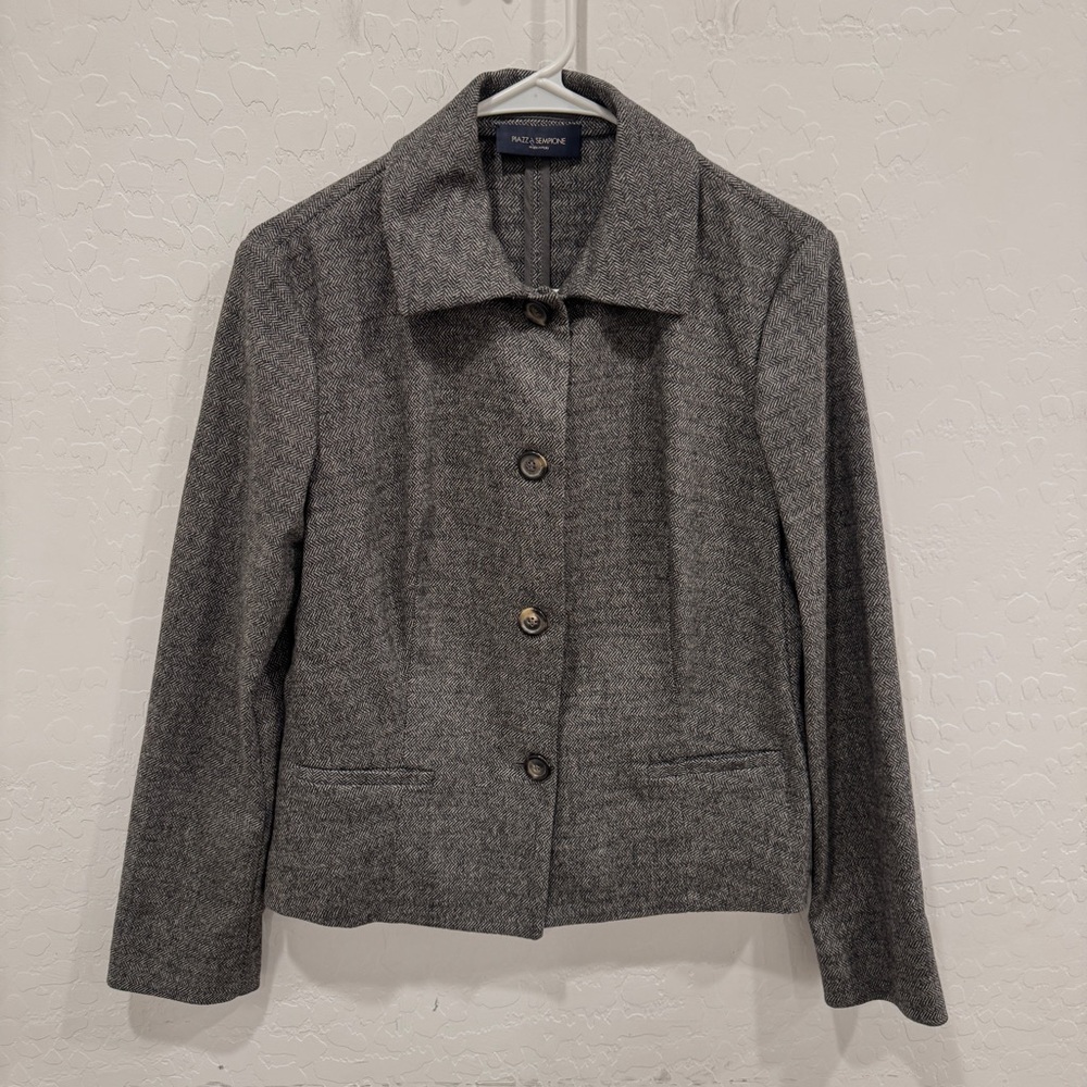 Piazza Sempione Gray Blazer Womens 44 US 8 Herringbone Old Money Classic